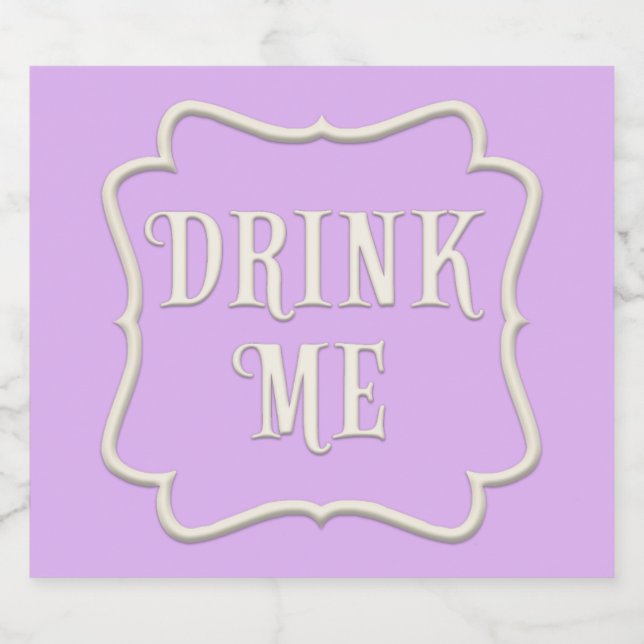 "Drink Me" Wunderland Tee Party Pastel Lila Alkoholflaschenetikett (Einzelnes Label)