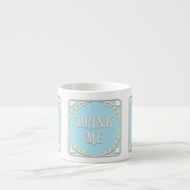 "Drink Me" Wunderland Tee Party Pastellblau Emblem Espressotasse (Vorderseite)
