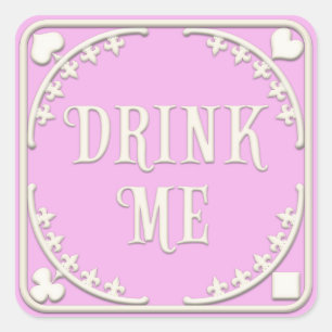 "Drink Me" Wunderland Tee Party Verzaubernd Rosa Quadratischer Aufkleber