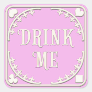 "Drink Me" Wunderland Tee Party Verzaubernd Rosa Quadratischer Aufkleber