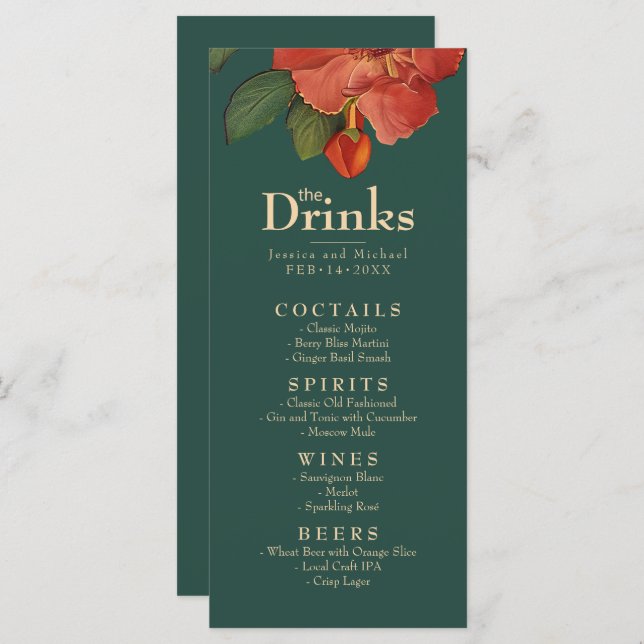 💍 Drink Menü Rose Romance: Jugendstil-Splendor Menükarte (Vorne/Hinten)