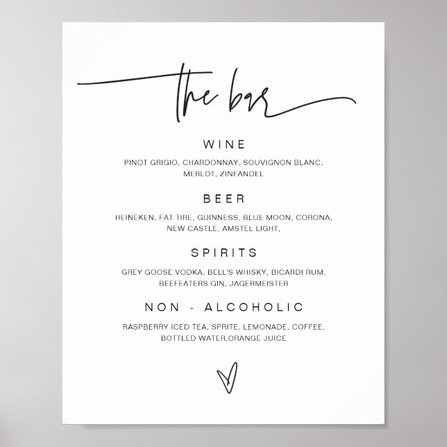 Drink Menu Wedding Bar Sign Empfang Poster (Vorne)