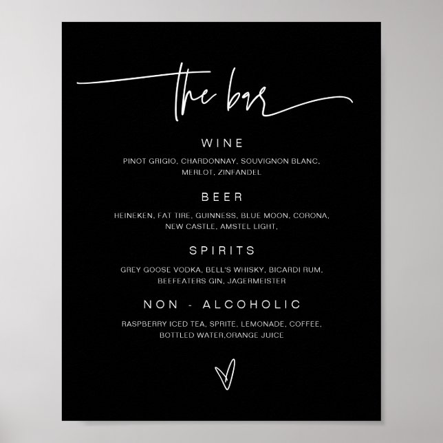Drink Menu Wedding Bar Sign Empfang Poster G400 (Vorne)