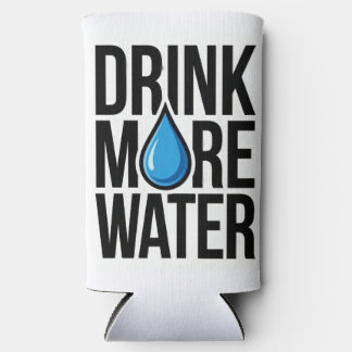 DRINK MORE WATER with a blue drop icon Selters Dosenkühler