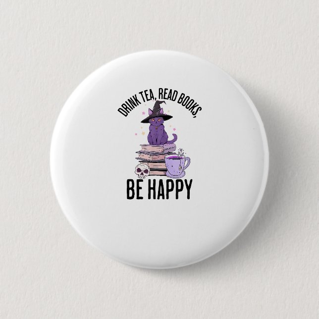 Drink Read Books Whimsigoth Halloween Design Button (Vorderseite)