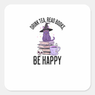 Drink Read Books Whimsigoth Halloween Design Quadratischer Aufkleber