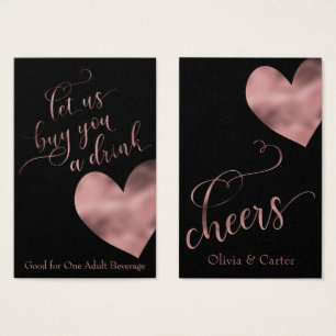 Drink Tickets, elegante Rose Gold Script & Heart