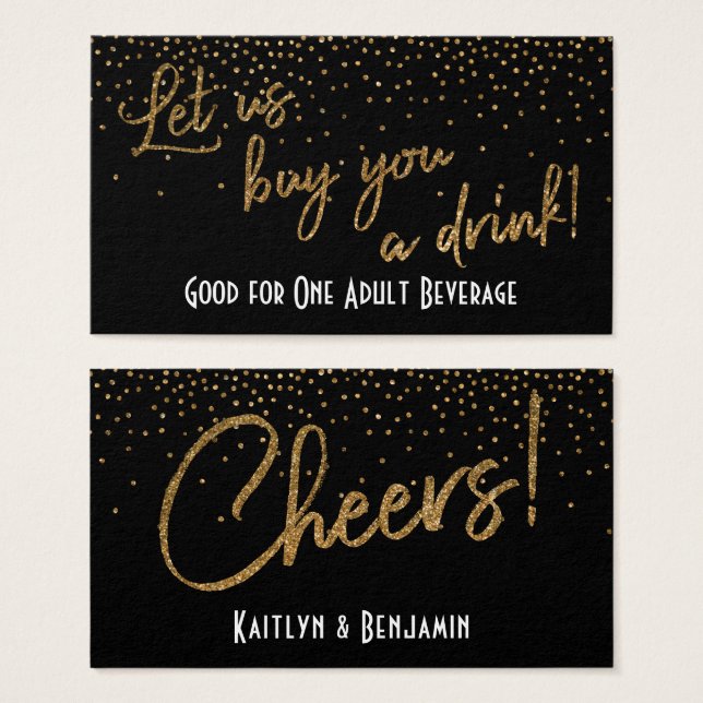 Drink Tickets, Gold Glitzer Confetti auf Black (Vorne & Hinten)