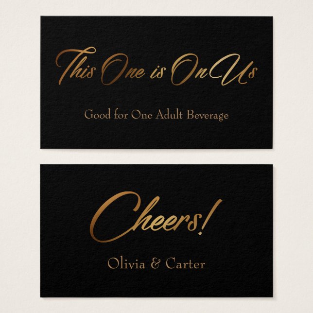 Drink Tickets, schlank, elegantes Gold-Script auf  (Vorne & Hinten)