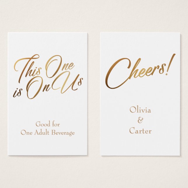 Drink Tickets, schlank, elegantes Gold-Script auf  (Vorne & Hinten)