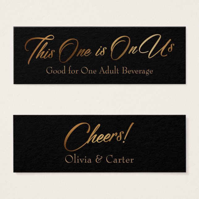 Drink Tickets, schlank, elegantes Gold-Script auf  (Vorne & Hinten)