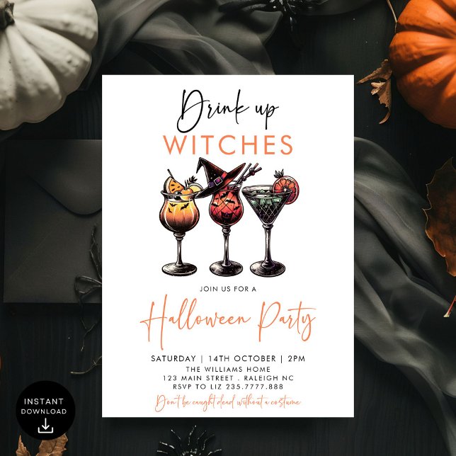 Drink up Hexen Cocktails Erwachsene Halloween-Part Einladung (Von Creator hochgeladen)