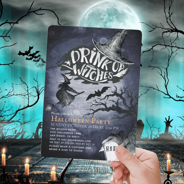 Drink up Hexen Night Sky Halloween-Party Einladung (Von Creator hochgeladen)