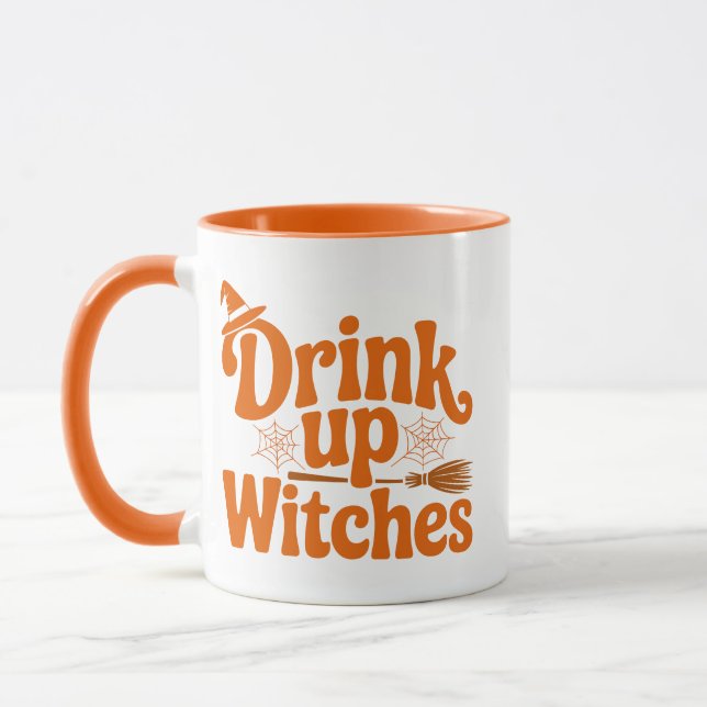 Drink Up Witches Retro Halloween Tasse (Links)