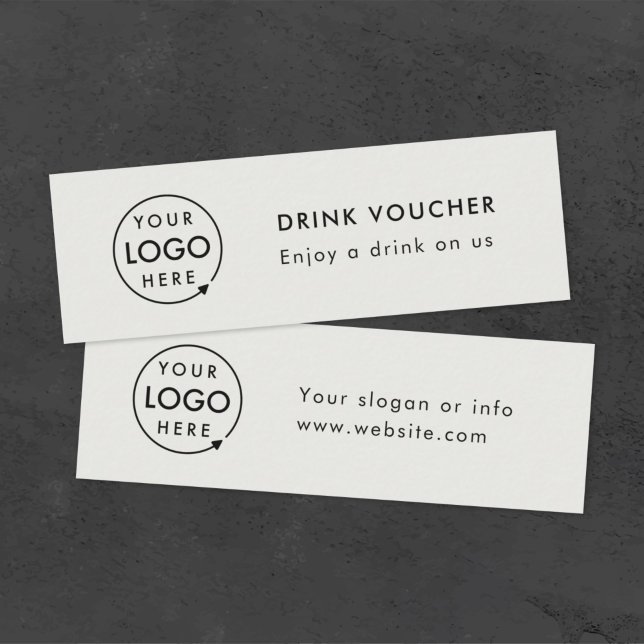 Drink Voucher Corporate Event Gray Logo Card Mini Visitenkarte (Minimalist company branded drinks vouchers for small business events & corporate launch parties.)