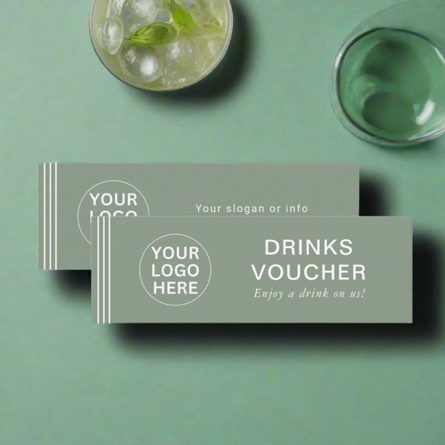 Drink Voucher Corporate Event Sage Green Logo Card Mini Visitenkarte (Von Creator hochgeladen)