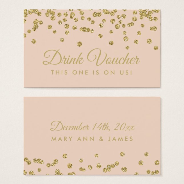 Drink Voucher Gold Imitate Glitzer Confetti Blush (Vorne & Hinten)