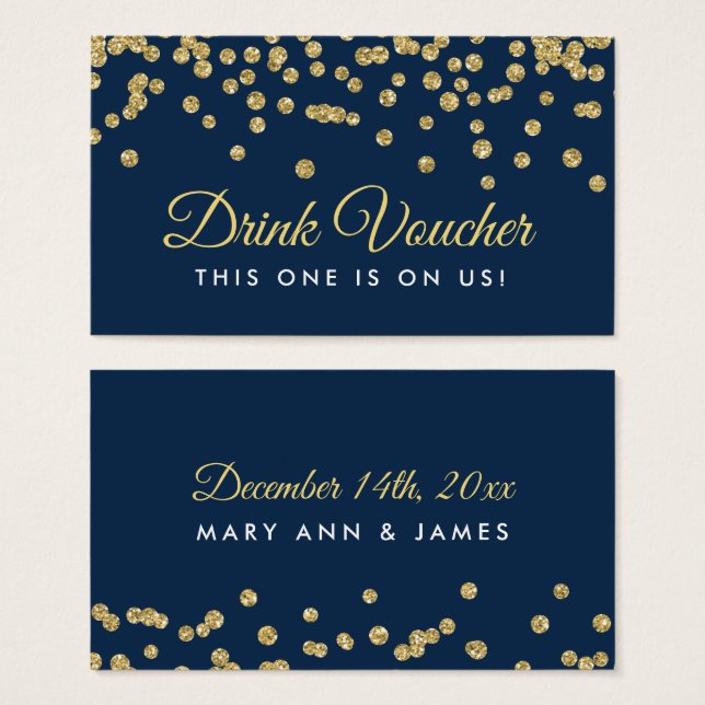 Drink Voucher Gold Imitate Glitzer Confetti Navy B (Vorne & Hinten)