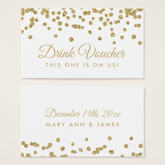 Drink Voucher Gold Imitate Glitzer Confetti White (Vorne & Hinten)