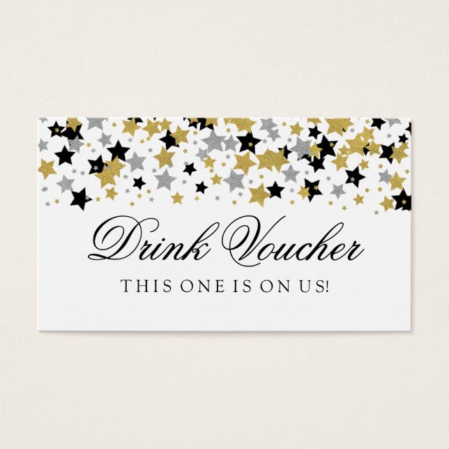 Drink Voucher Gold & Silver Glitzer Stars Confetti (Vorderseite)
