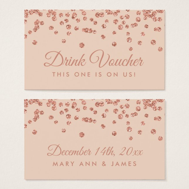 Drink Voucher Rose Gold Glitzer Confetti Blush (Vorne & Hinten)