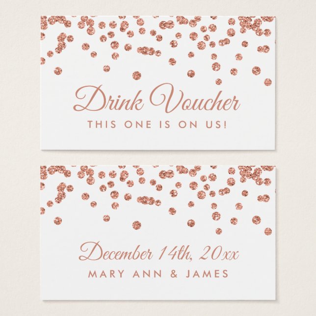 Drink Voucher Rose Gold Imitate Glitzer Confetti (Vorne & Hinten)