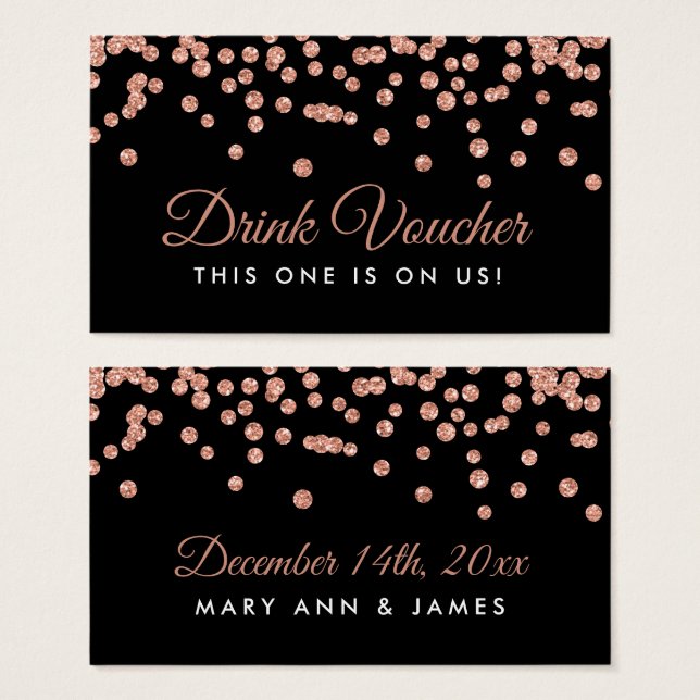 Drink Voucher Rose Gold Imitate Glitzer Confetti B (Vorne & Hinten)