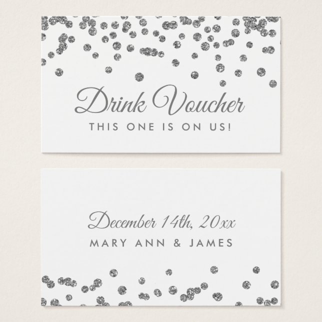 Drink Voucher Silver Imitate Glitzer Confetti Whit (Vorne & Hinten)