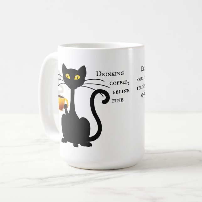 Drinking Coffee Feline Fine - 15 oz. Mug Kaffeetasse (Vorderseite Links)
