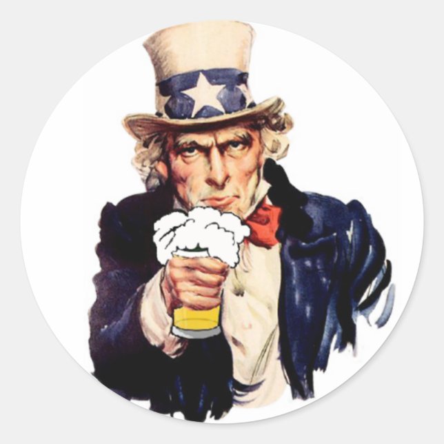 Drinking Uncle Sam Runder Aufkleber (Vorderseite)
