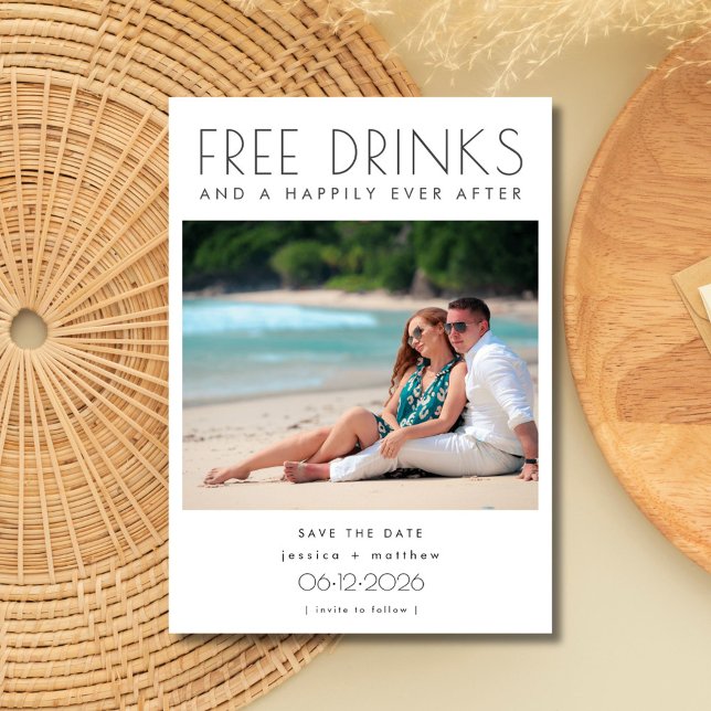 Drinks 2 Foto Strand Hochzeit Save the Date (Free Drinks 2 Photo Beach Wedding Save the Date)
