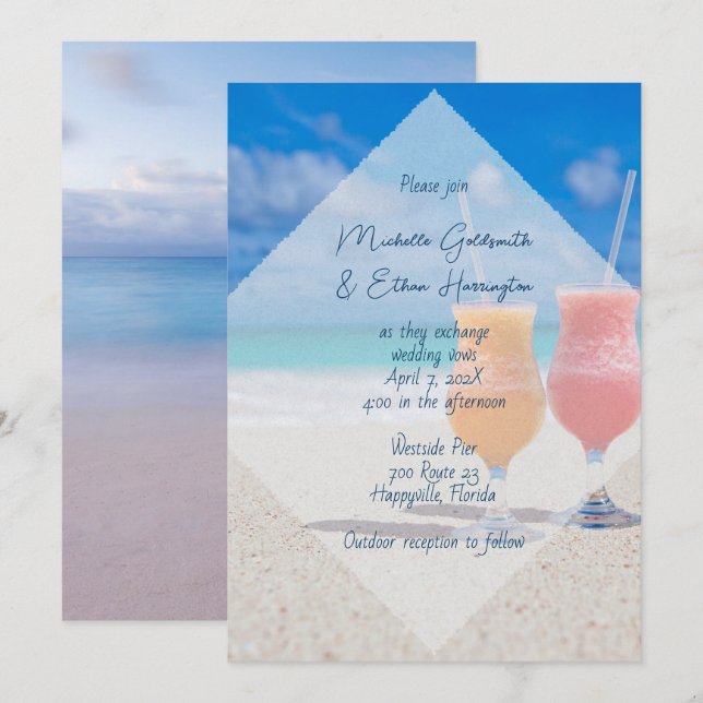 Drinks am Strand Lässige Hochzeitsreise Einladung (Vorne/Hinten)