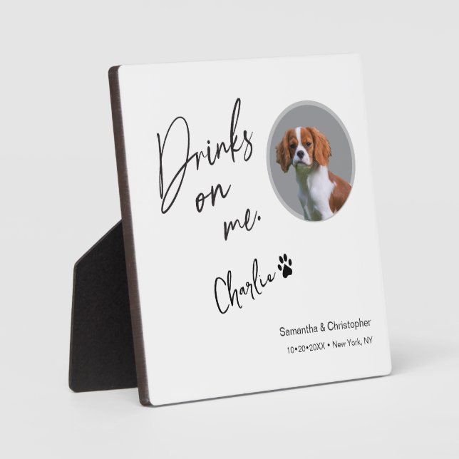 Drinks auf Me Script Custom Foto Fun Wedding Fotoplatte (Vorderseite)