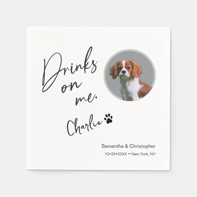 Drinks auf Me Script Custom Foto Fun Wedding Serviette (Vorderseite)