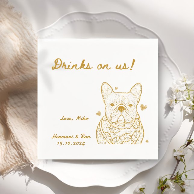Drinks auf uns Gezeichnet Funny Dog Einfache Hochz Serviette (Von Creator hochgeladen)