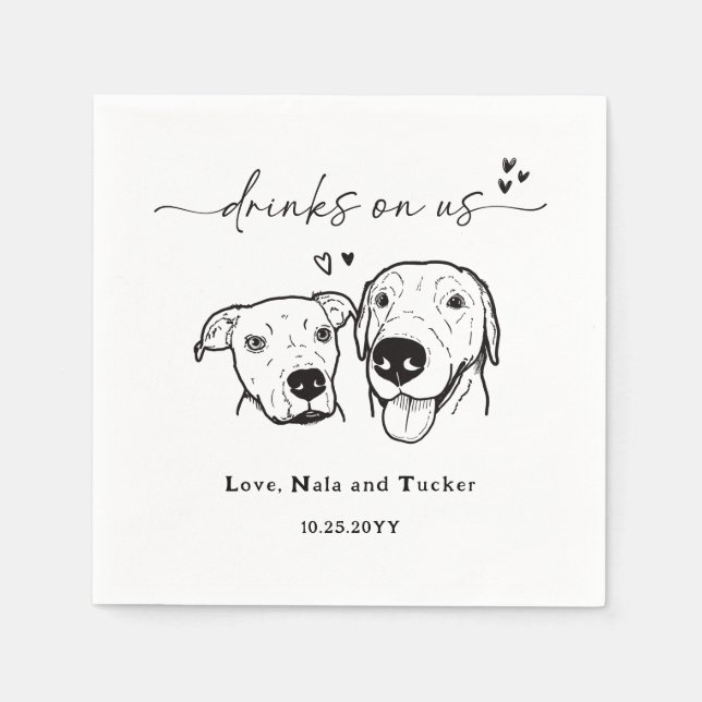 Drinks auf unserer Retriever Terrier Dog Wedding Serviette (Vorderseite)