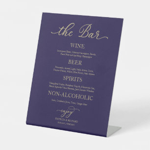Drinks Bar Elegant Gold Navy Blue Wedding Sign Sockelschild