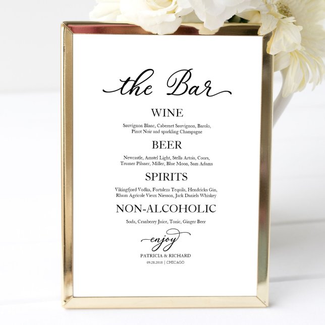 Drinks Bar Elegante Kalligrafie Hochzeitssymbol Poster (Von Creator hochgeladen)