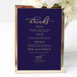 Drinks Bar Gold Script Blue Wedding Sign Poster<br><div class="desc">Drinks Bar Gold Script Blue Wedding Sign</div>