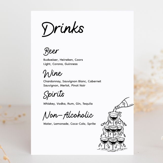 Drinks Bar Menu Modernes Minimalistisches Hochzeit (Cheers! Keep it simple with this cute drink menu, perfect for any celebration, especially weddings.)