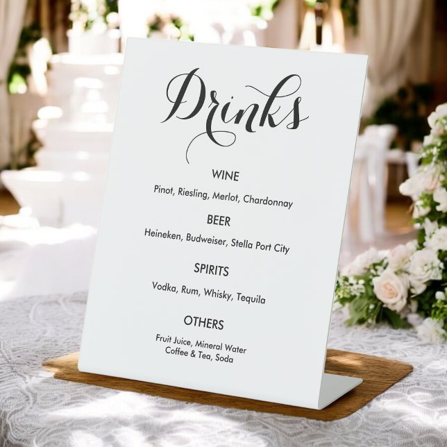 Drinks Bar Menu Schwarz-weiß Wedding Sockelschild (Von Creator hochgeladen)