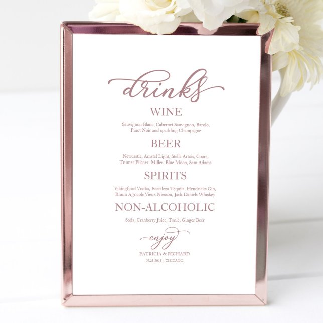 Drinks Bar Rose Gold Script Hochzeitszeichen Poster (Von Creator hochgeladen)