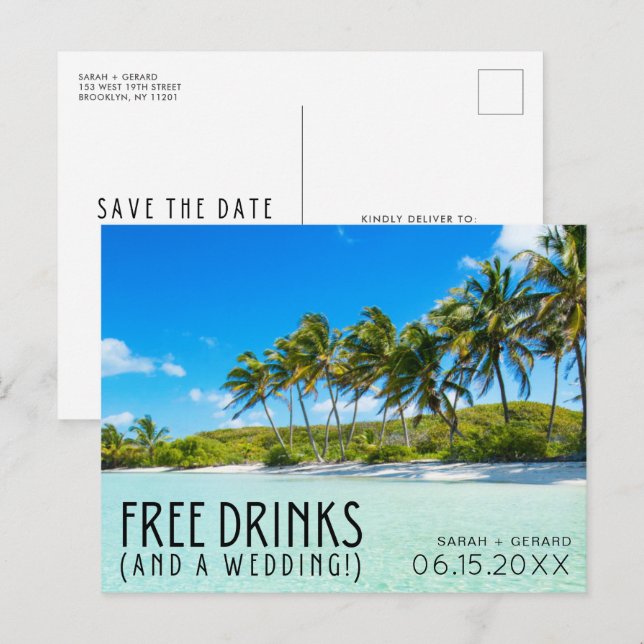 Drinks Beach Hochzeit Save the Date Ankündigungspostkarte (Vorne/Hinten)