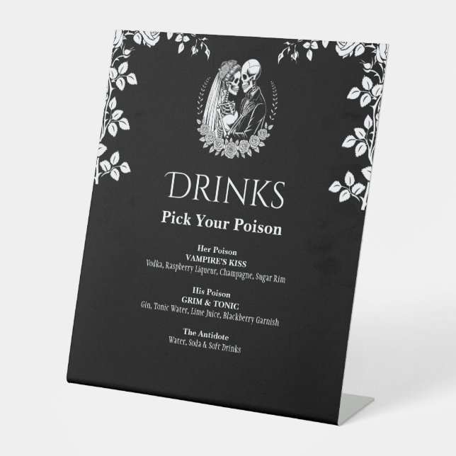 Drinks Black Elegant Gothic Skeleton Wedding Sockelschild (Vorderseite)