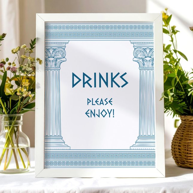 Drinks Ecke Party Schild mit blauem griechischen T (Von Creator hochgeladen)