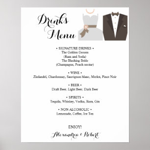 Drinks Menü Bride & Groom Bridal Wedding Poster