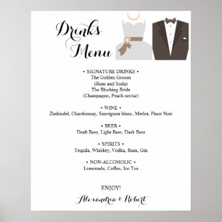 Drinks Menü Bride & Groom Bridal Wedding Poster