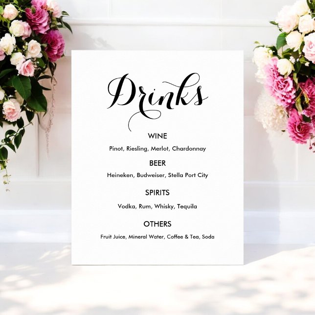 Drinks Menü Hochzeit Schwarz-weiß Poster (Von Creator hochgeladen)