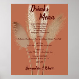 Drinks Menü Pampas Grass Bridal Wedding Sign Poster