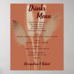 Drinks Menü Pampas Grass Bridal Wedding Sign Poster